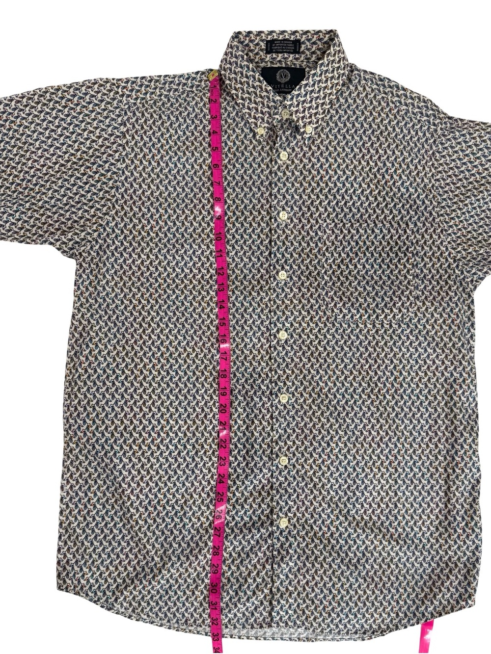 Viyella Men’s L Bird Print 100% Cotton Short Sleeve Button-Down Made in Canada - Picture 7 of 10